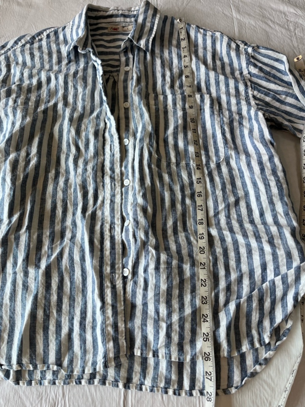 Faherty Laguna Blue Stripe Button Down Shirt 100% Linen - Picture 10 of 11